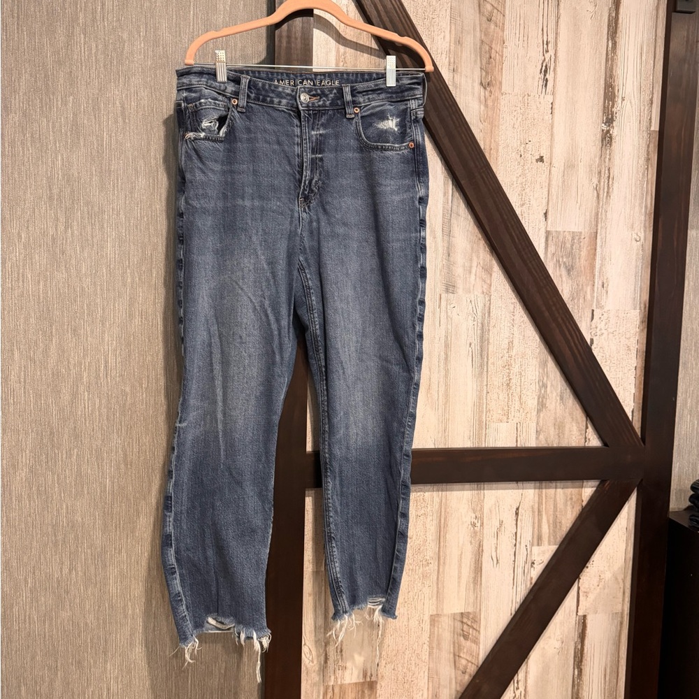 American Eagle Outfitters Distressed Ankle Cropped Blue Jeans 12 Short